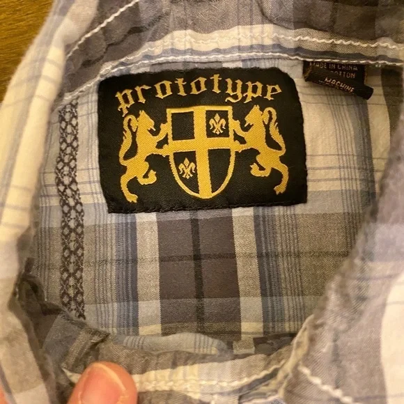 Pearl Snap Button Sz Medium. Prototype Brand Cotton Plaid Western Shirt EUC - Picture 7 of 8